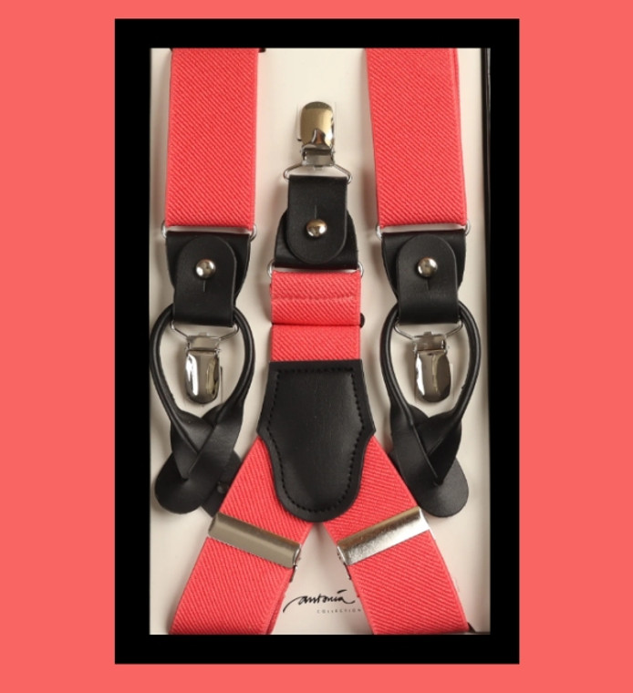 Antonia Convertible Button & Clip Stretch Braces - Suspenders - Coral