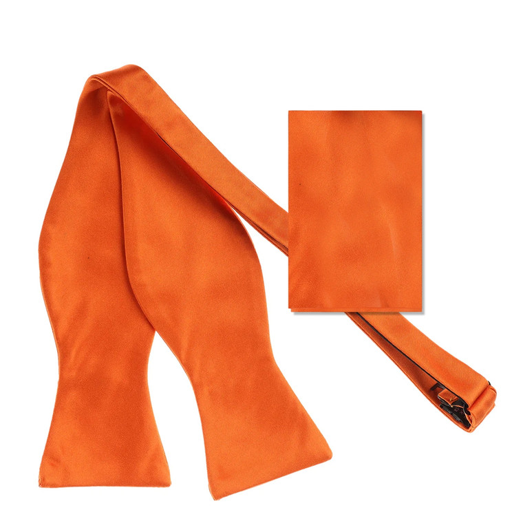 Orange Satin 100% Silk Self Tie Silk Bow Tie Set