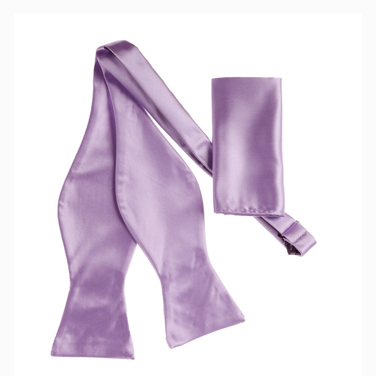 Light Purple Satin 100% Silk Self Tie Silk Bow Tie Set