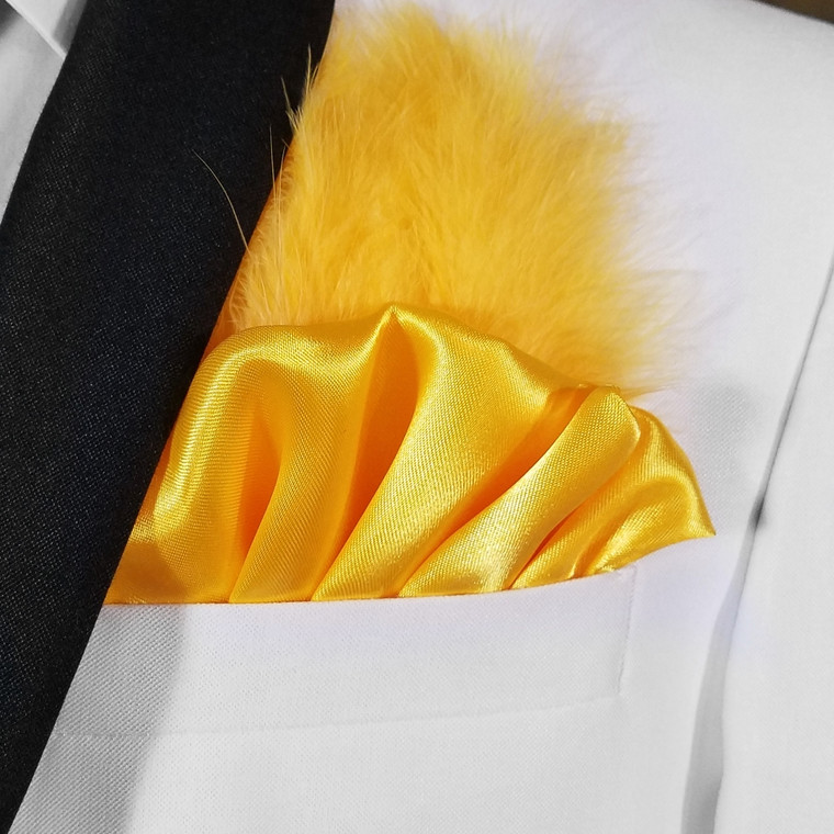 Yellow-Gold Satin Ruffle & Feather Pocket Square Insert