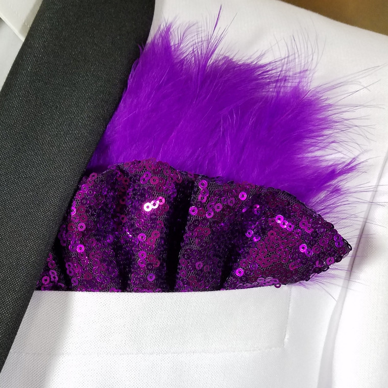 Purple Sequin Ruffle & Feather Pocket Square Insert