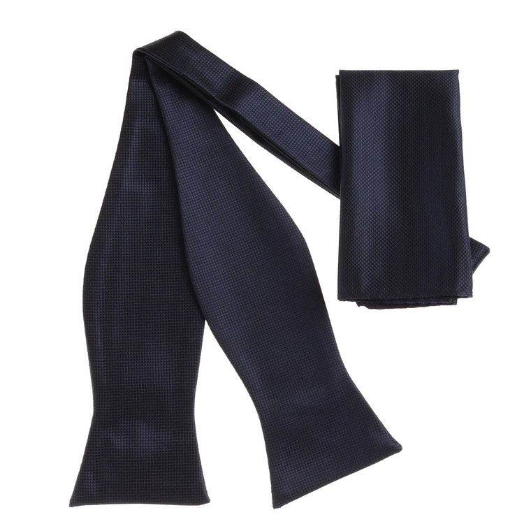 Navy Blue Pin Dot Weave 100% Woven Silk Self Tie Silk Bow Tie Set