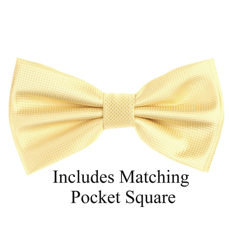 Soft Yellow Pin Dot Weave Pre-Tied Silk Bow Tie Set