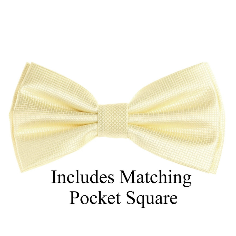 Baby Yellow Pin Dot Weave Pre-Tied Silk Bow Tie Set