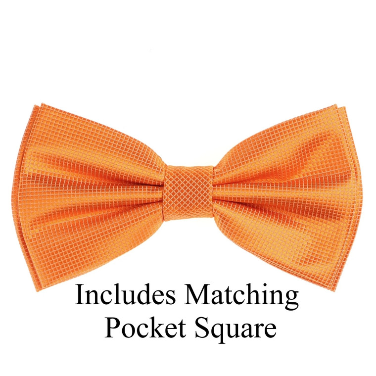 Orange Pin Dot Weave Pre-Tied Silk Bow Tie Set