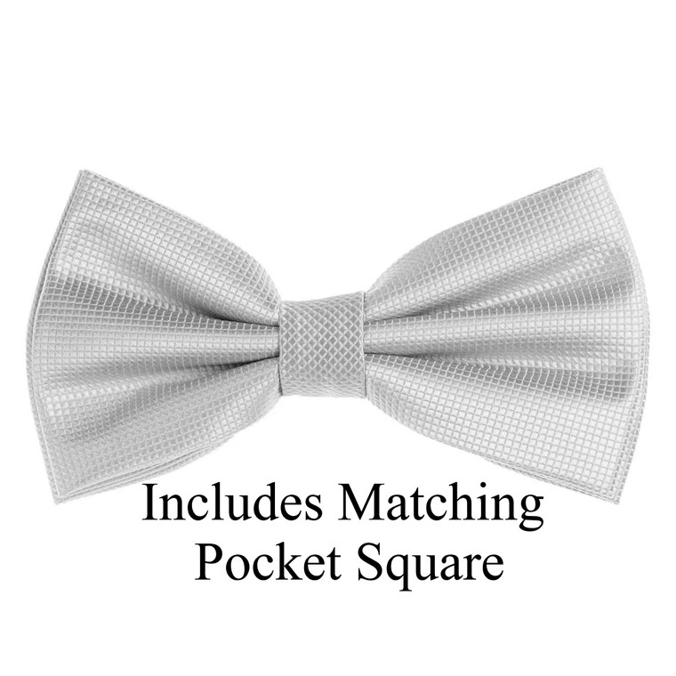 Platinum Grey Pin Dot Weave Pre-Tied Silk Bow Tie Set