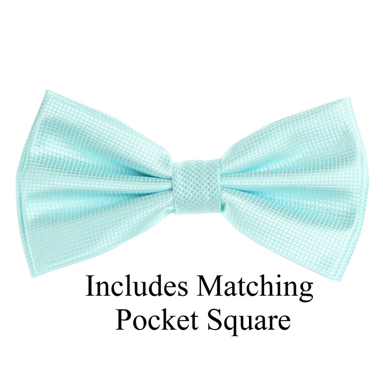 Light Aqua Pin Dot Weave Pre-Tied Silk Bow Tie Set