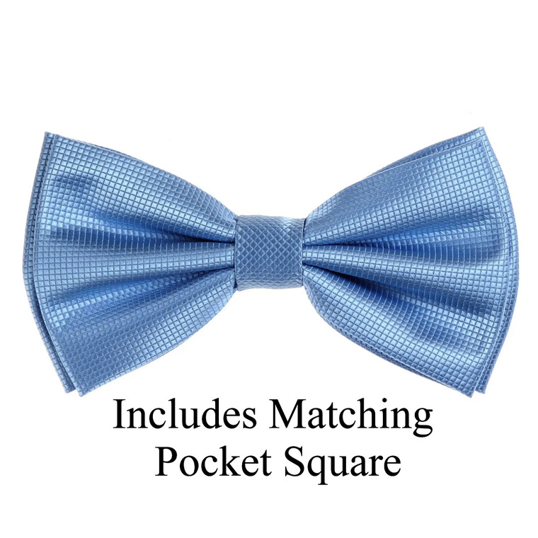 Light Blue Pin Dot Weave Pre-Tied Silk Bow Tie Set