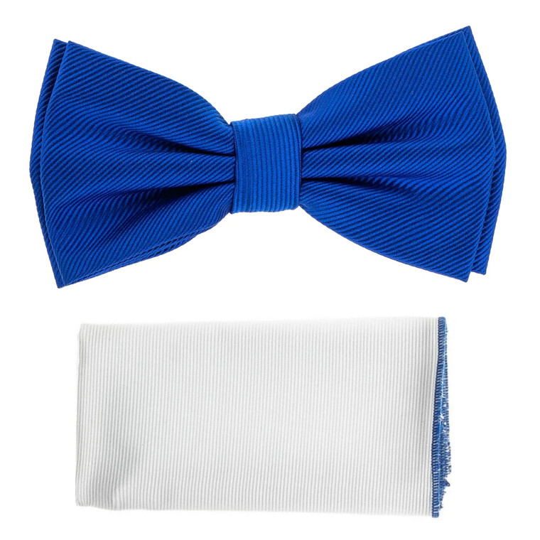 Royal Blue Diagonal Weave Pre-Tied Silk Bow Tie Set