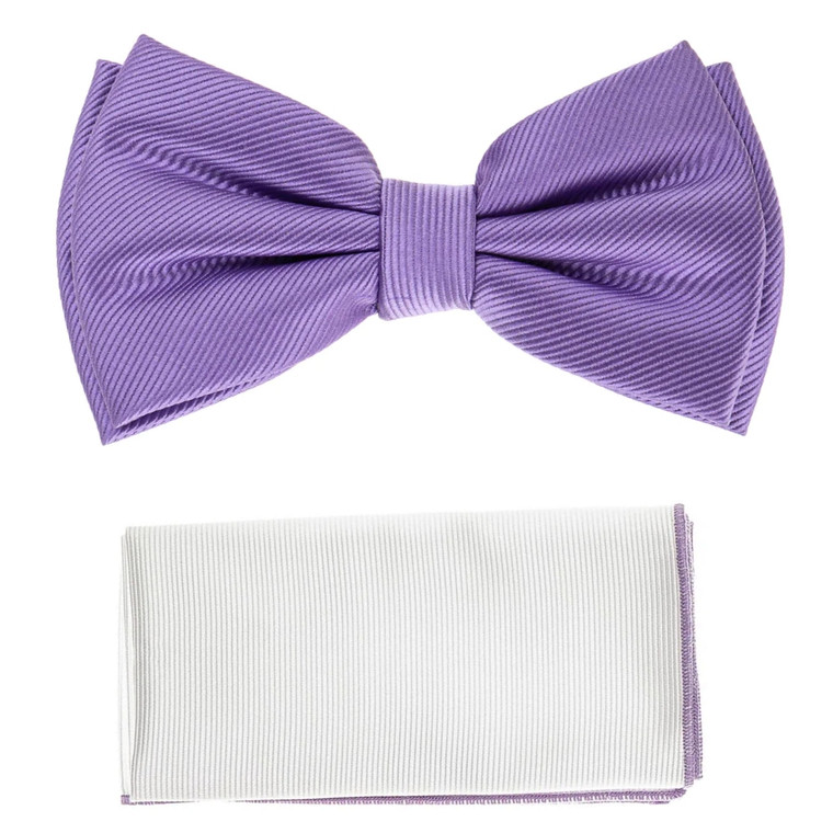 Light Purple Diagonal Weave Pre-Tied Silk Bow Tie Set