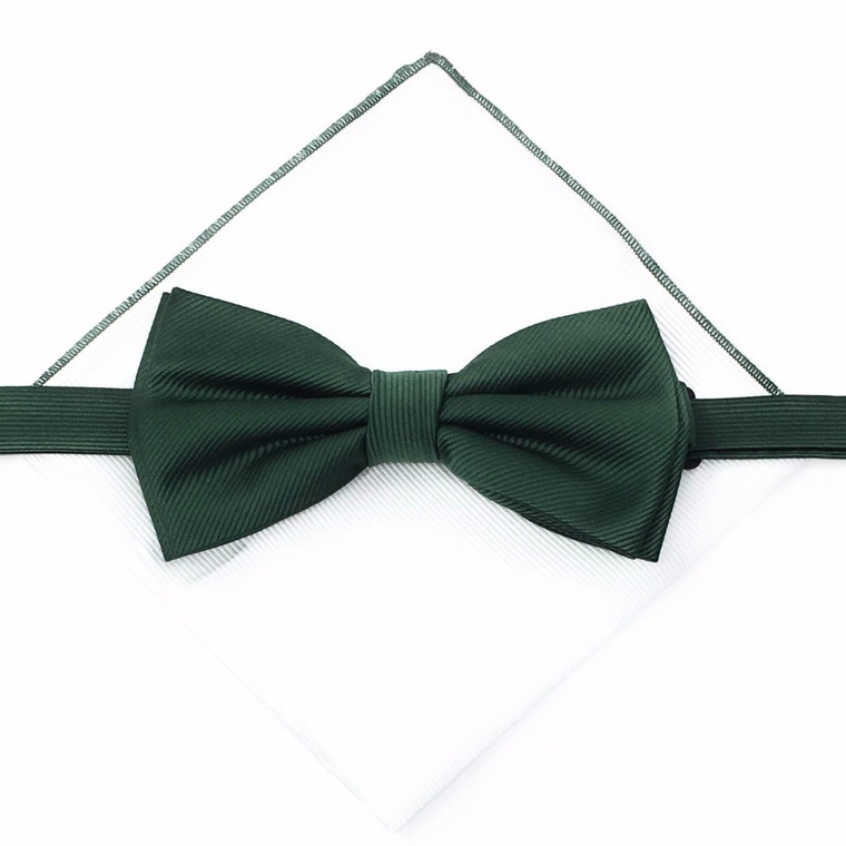 Forest Green Diagonal Weave Pre-Tied Silk Bow Tie Set