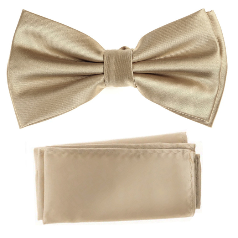 Champagne Tone 100% Silk Satin Pre-Tied Silk Bow Tie Set