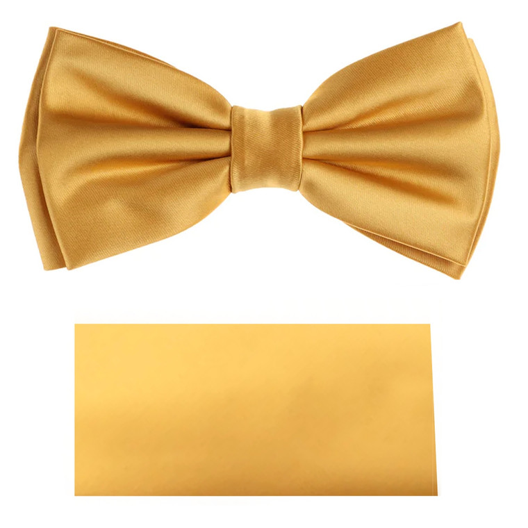 Gold Tone 100% Silk Satin Pre-Tied Silk Bow Tie Set