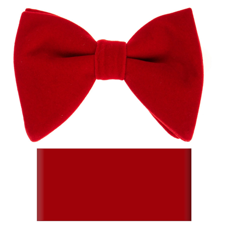 Red Velvet Pre-Tied Butterfly Bow Tie Set w/ Pocket Square