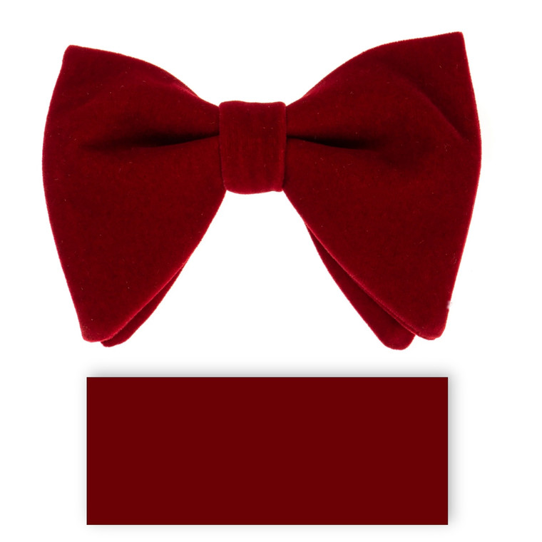 Dark Red Velvet Pre-Tied Butterfly Bow Tie Set w/ Pocket Square