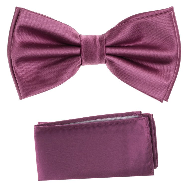 Mulberry Pink 100% Silk Satin Pre-Tied Silk Bow Tie Set