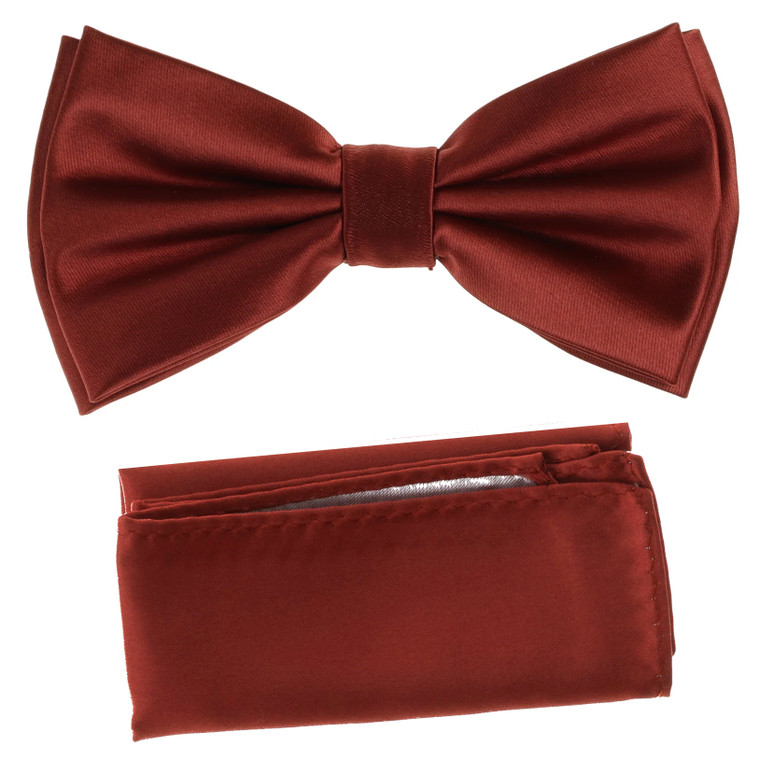 Rust 100% Silk Satin Pre-Tied Silk Bow Tie Set