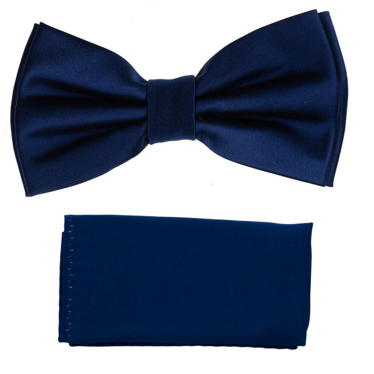 Sapphire Blue 100% Silk Satin Pre-Tied Silk Bow Tie Set