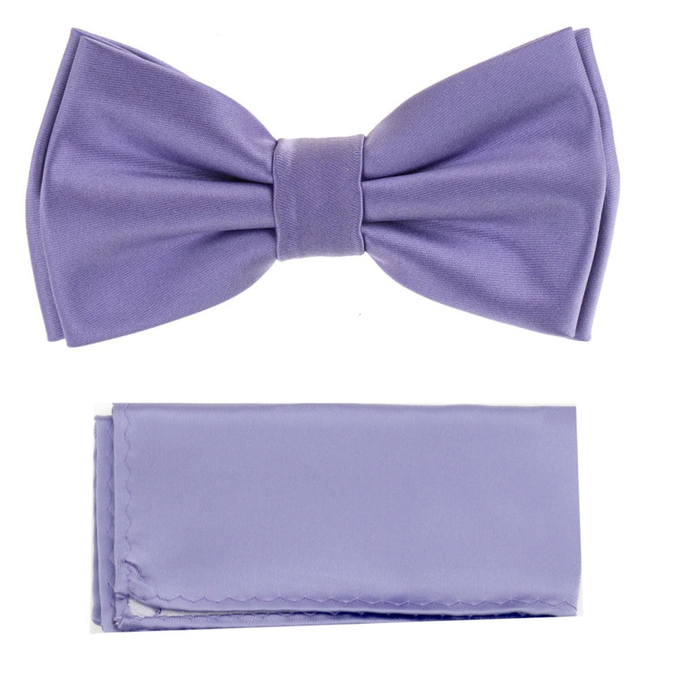 Light Purple 100% Silk Satin Pre-Tied Silk Bow Tie Set
