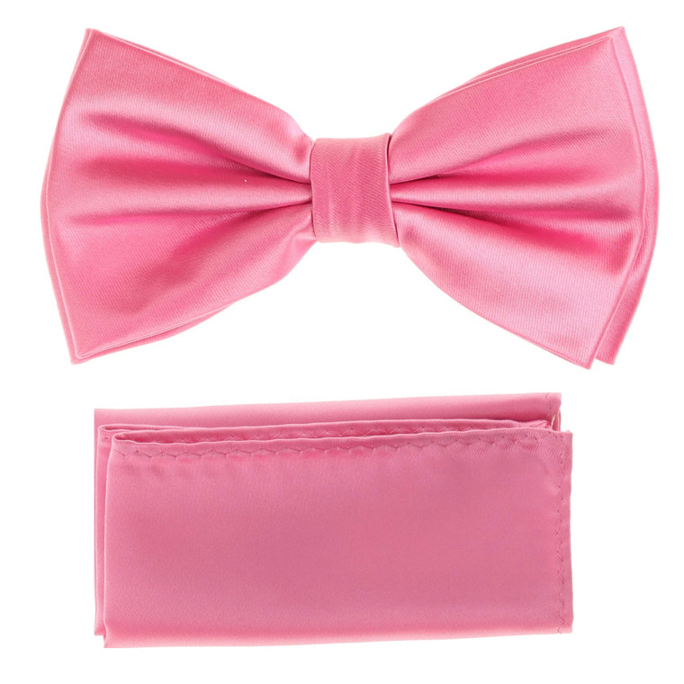 Pink 100% Silk Satin Pre-Tied Silk Bow Tie Set