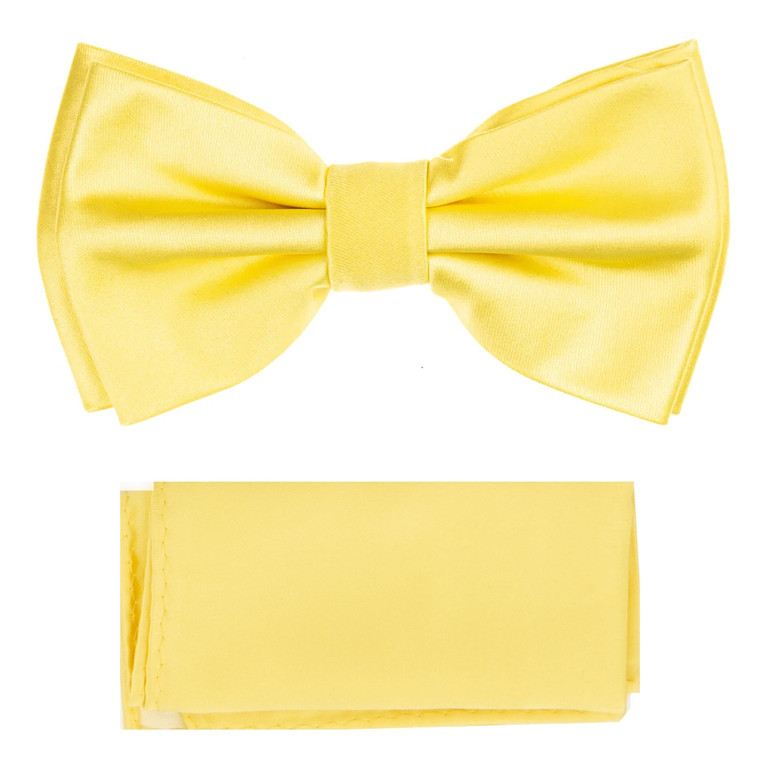 Yellow 100% Silk Satin Pre-Tied Silk Bow Tie Set