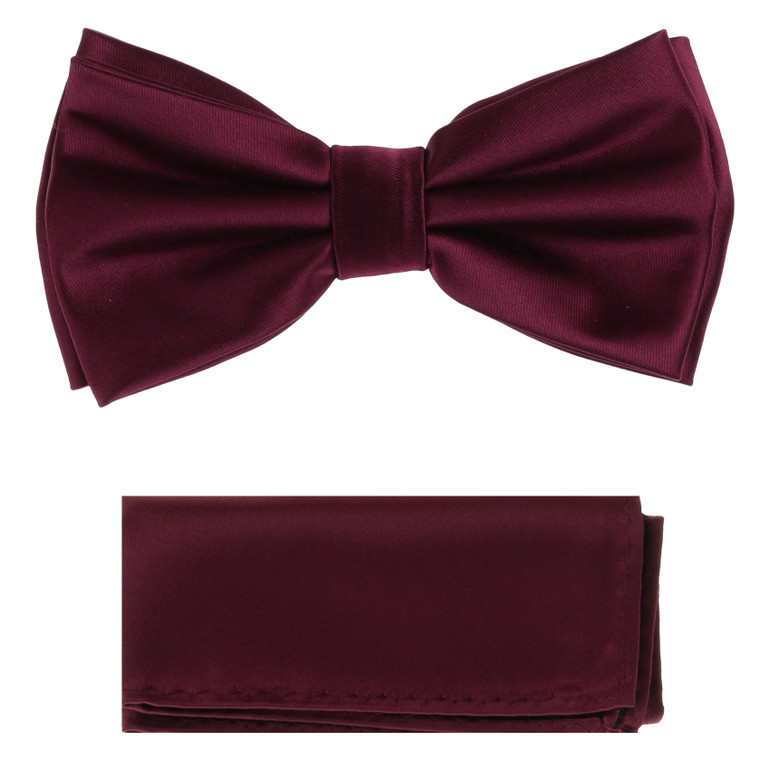 Plum Purple 100% Silk Satin Pre-Tied Silk Bow Tie Set