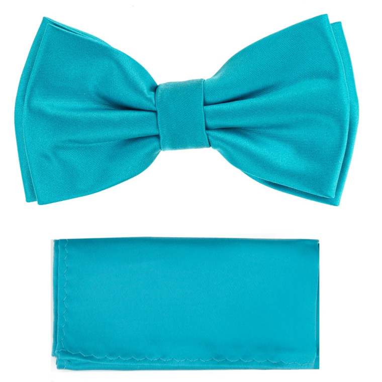 Turquoise 100% Silk Satin Pre-Tied Silk Bow Tie Set