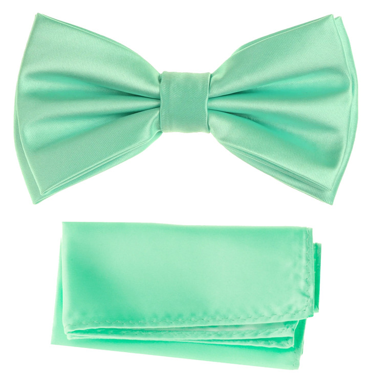 Mint Green100% Silk Satin Pre-Tied Silk Bow Tie Set
