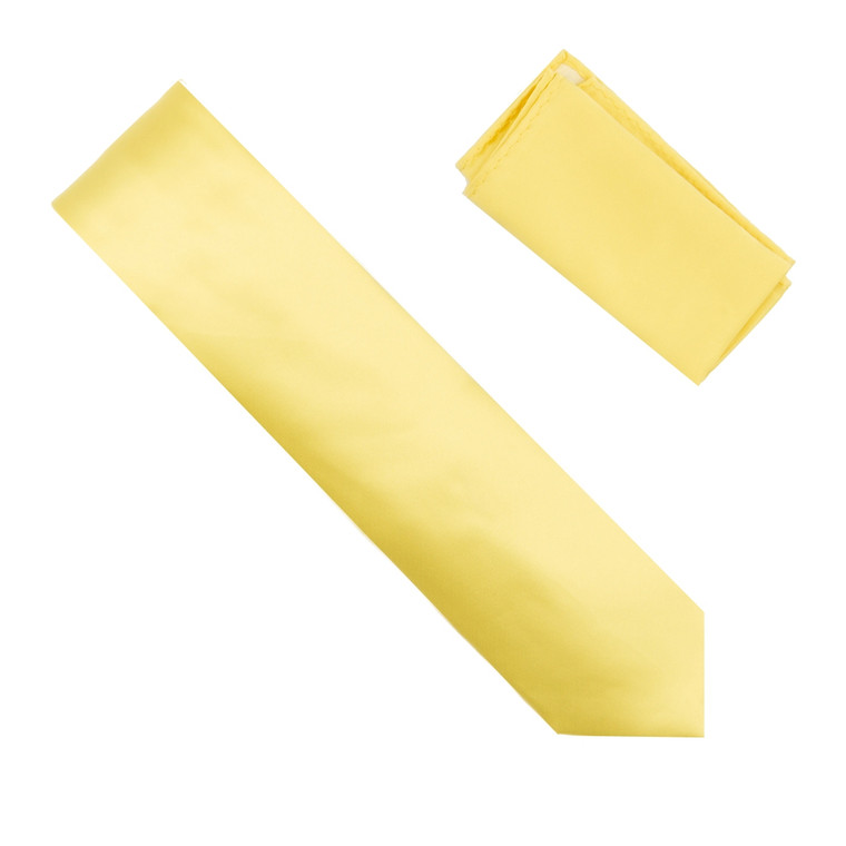 Antonia 100% Silk Necktie with Pocket Square - Yellow