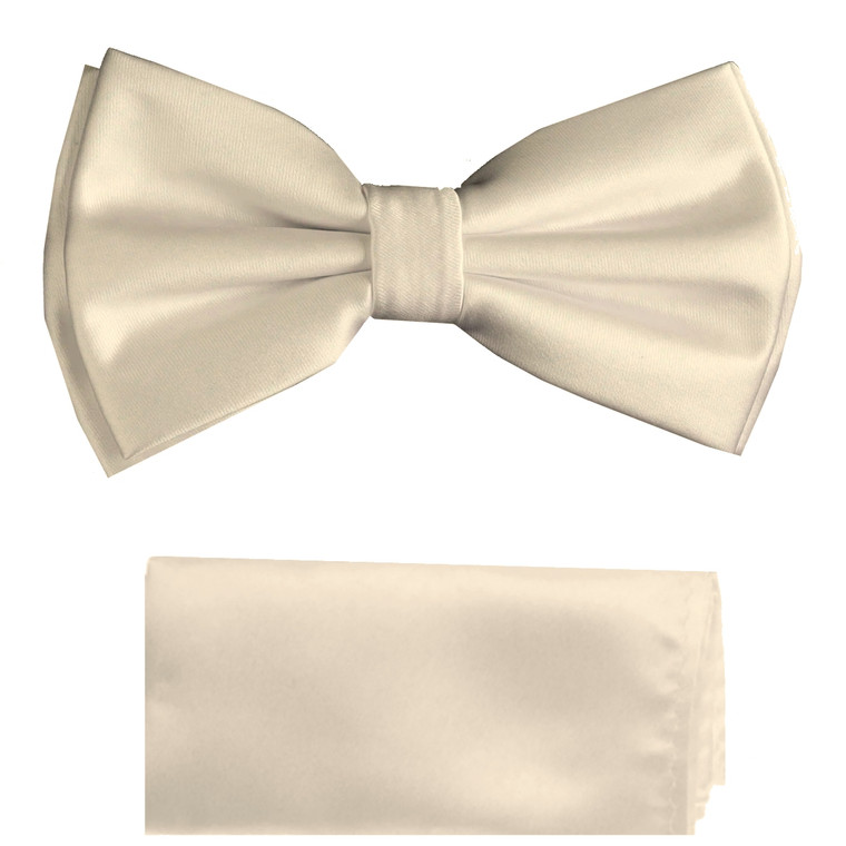 Ivory Satin 100% Silk Pre-Tied Silk Bow Tie Set