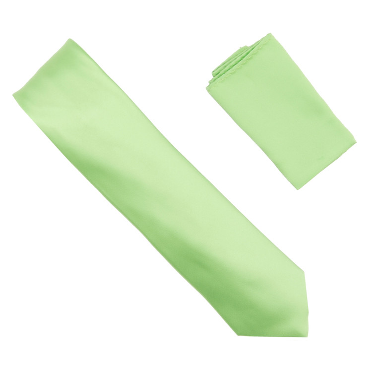 Antonia 100% Satin Silk Necktie with Pocket Square - Lime Green