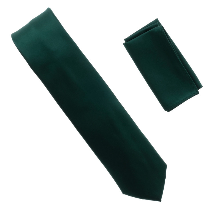 Antonia 100% Satin Silk X-Long Necktie with Pocket Square - Dark Teal Green