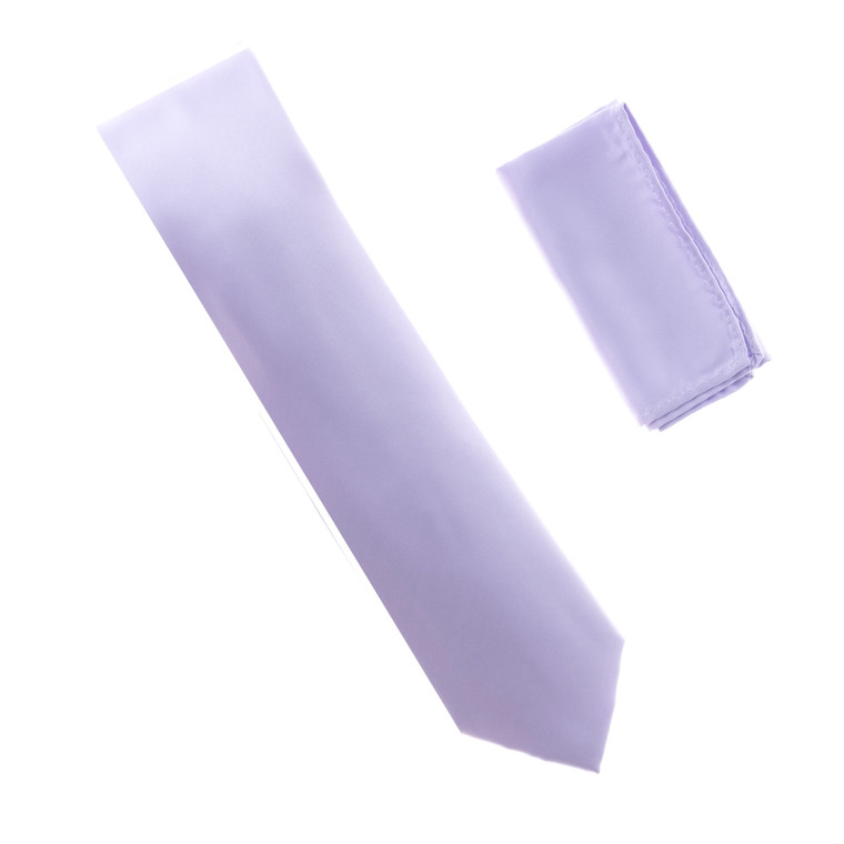 Antonia 100% Satin Silk Necktie with Pocket Square - Light Pastel Purple