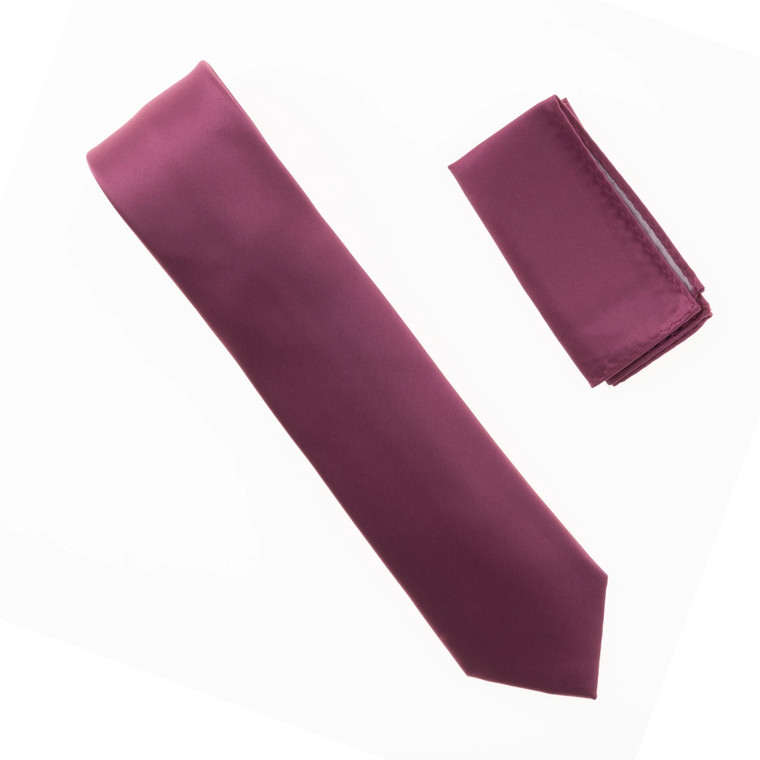 Antonia 100% Satin Silk X-Long Necktie with Pocket Square -Mulberry Purple