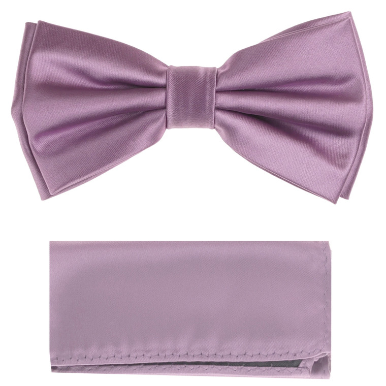 Violet Satin 100% Silk Pre-Tied Silk Bow Tie Set