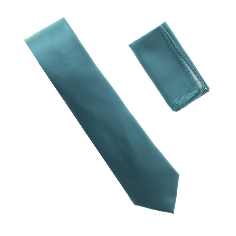 Antonia 100% Satin Silk Necktie with Pocket Square - Jade