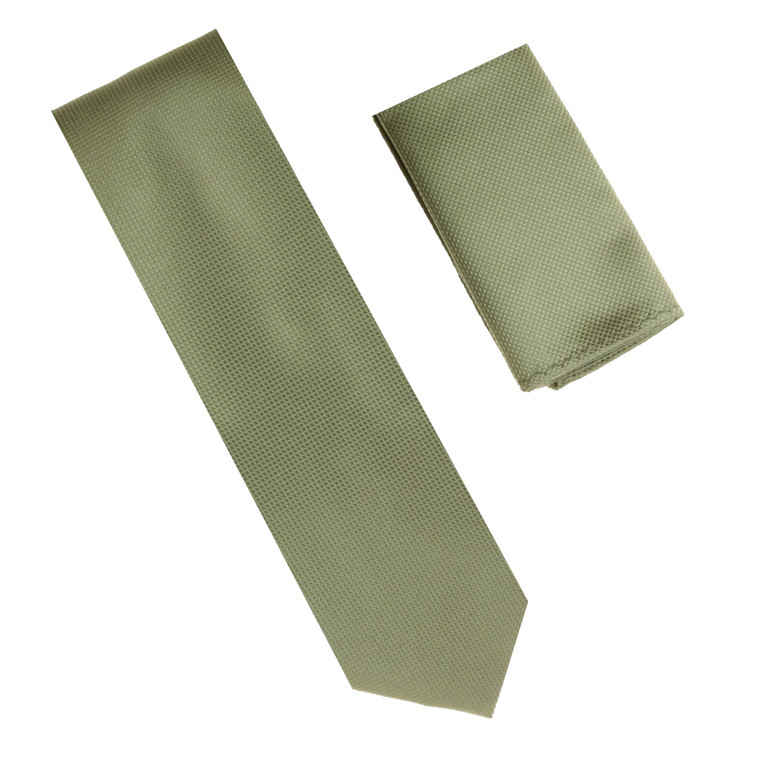 Antonia 100% Silk Pin Dot Weave Necktie with Pocket Square - Olive