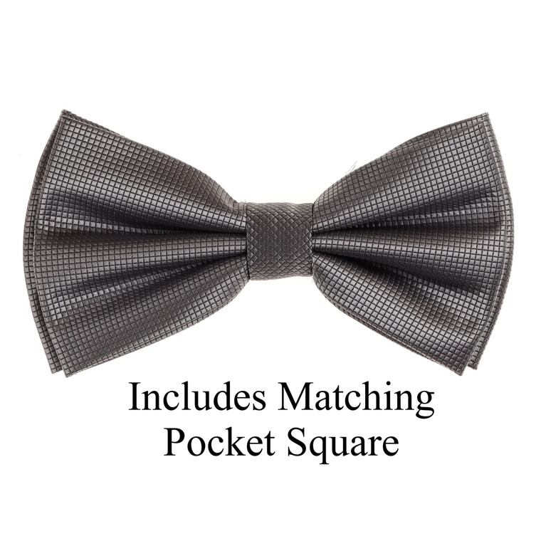 Dark Grey Pin Dot Weave Pre-Tied Silk Bow Tie Set