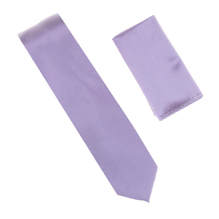 Antonia 100% Silk Pin Dot Weave Necktie with Pocket Square - Light Purple