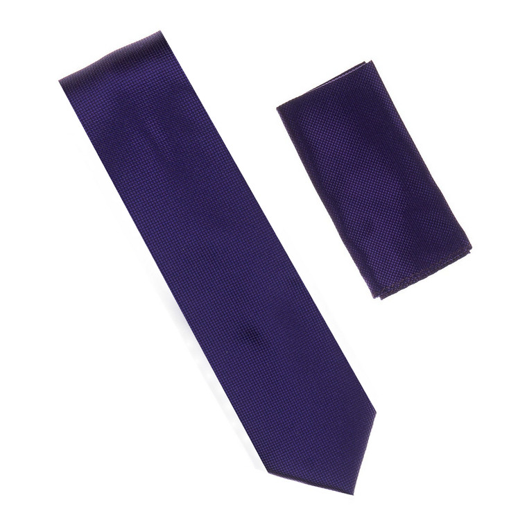 Antonia 100% Silk Pin Dot Weave Necktie with Pocket Square - Purple