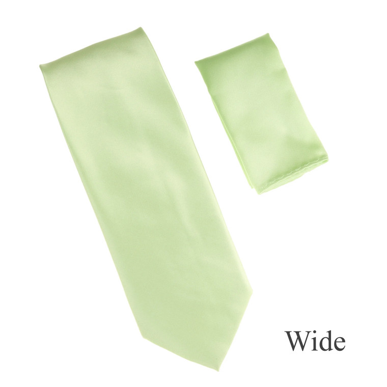 100% Satin Silk Wide Necktie with Pocket Square - Mint Green
