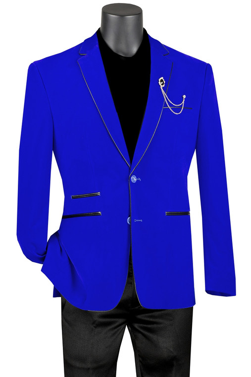 Vinci Trimmed Royal Blue Velvet Slim Fit Sportcoat