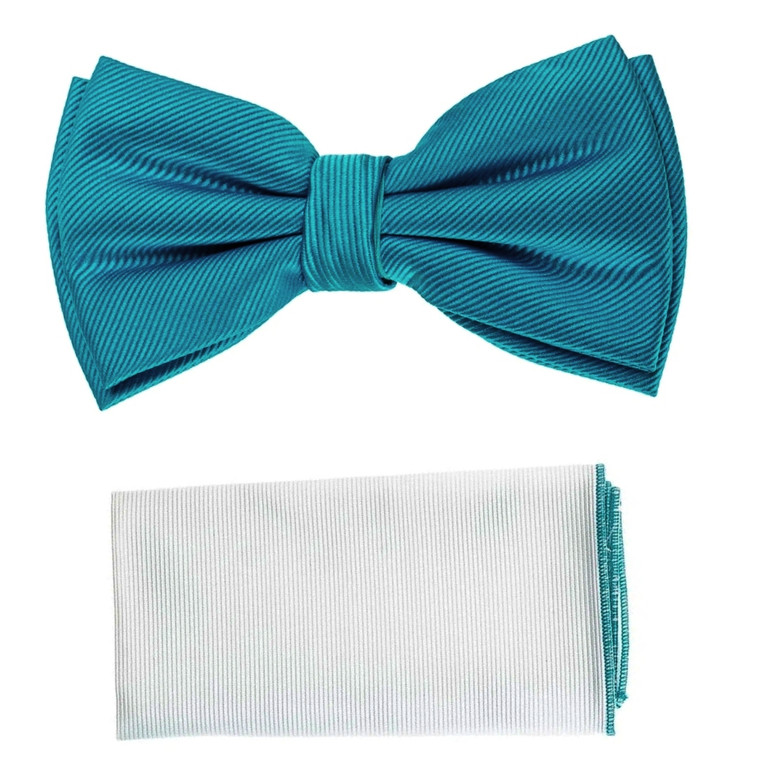 Teal Diagonal Weave Pre-Tied Silk Bow Tie Set