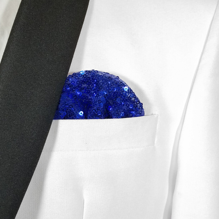 Men's Royal Blue Sequin Pre-Folded Pocket Square Insert - Fan Design