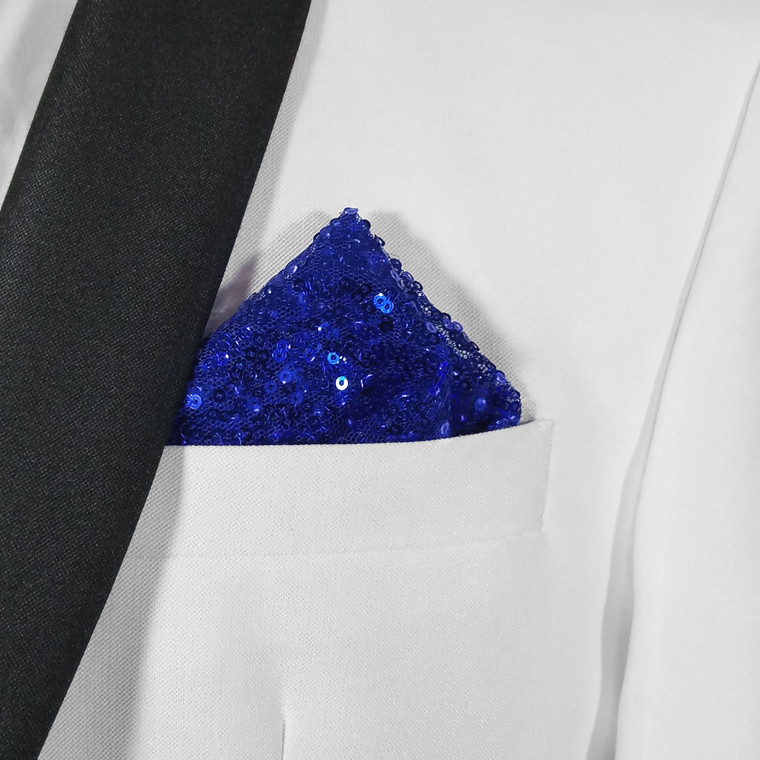 Men's Royal Blue Sequin Pre-Folded Pocket Square Insert - Point Design