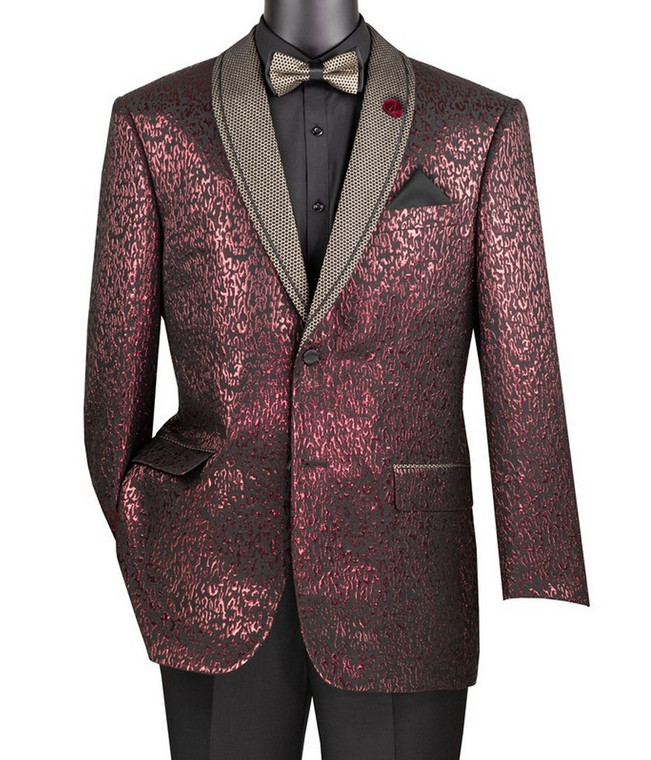 Vinci Burgundy Fancy Jacquard Sportcoat with Matching Bow Tie