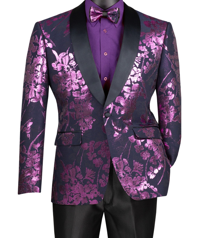  Vinci Lavender Fancy Floral Jacquard Sportcoat with Matching Bow Tie - Slim Fit