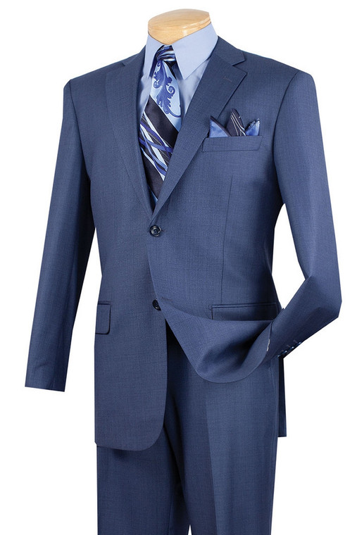 Vinci 2-Button Blue Texture Weave Suit with Flat-Front Slacks - Classic Fit