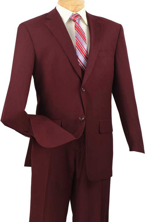 Vinci 2-Button Burgundy Texture Weave Suit with Flat-Front Slacks - Classic Fit