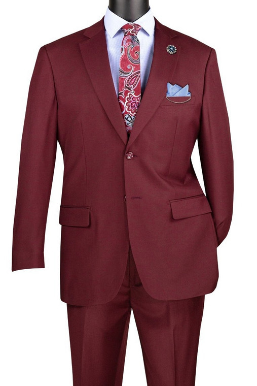 Vinci 2-Button Burgundy Texture Weave Suit with Flat-Front Slacks - Classic Fit